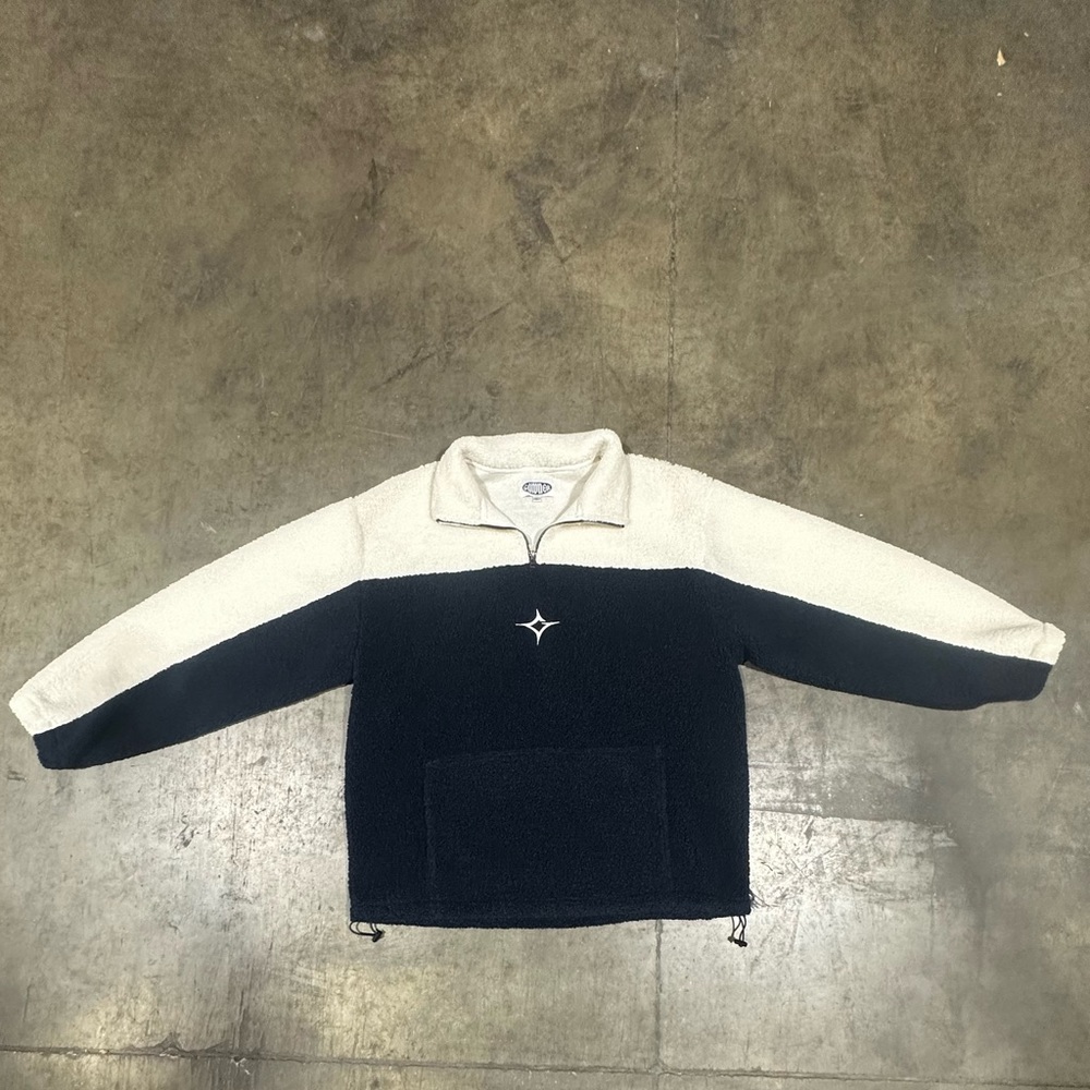 Men's Navy and Cream Zip-Up Sweater